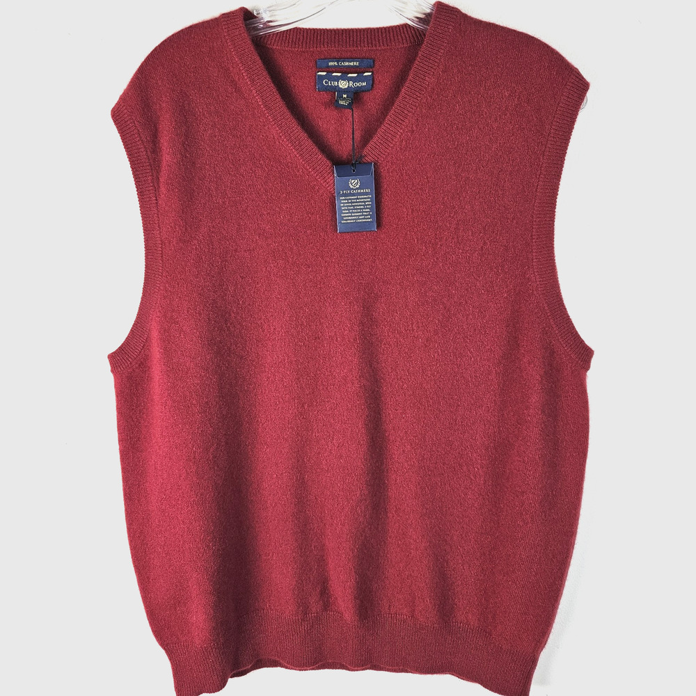 NWT CLUB ROOM Estate Cashmere Sweater Vest Men's Size M 2-Ply Red V-Neck $120
